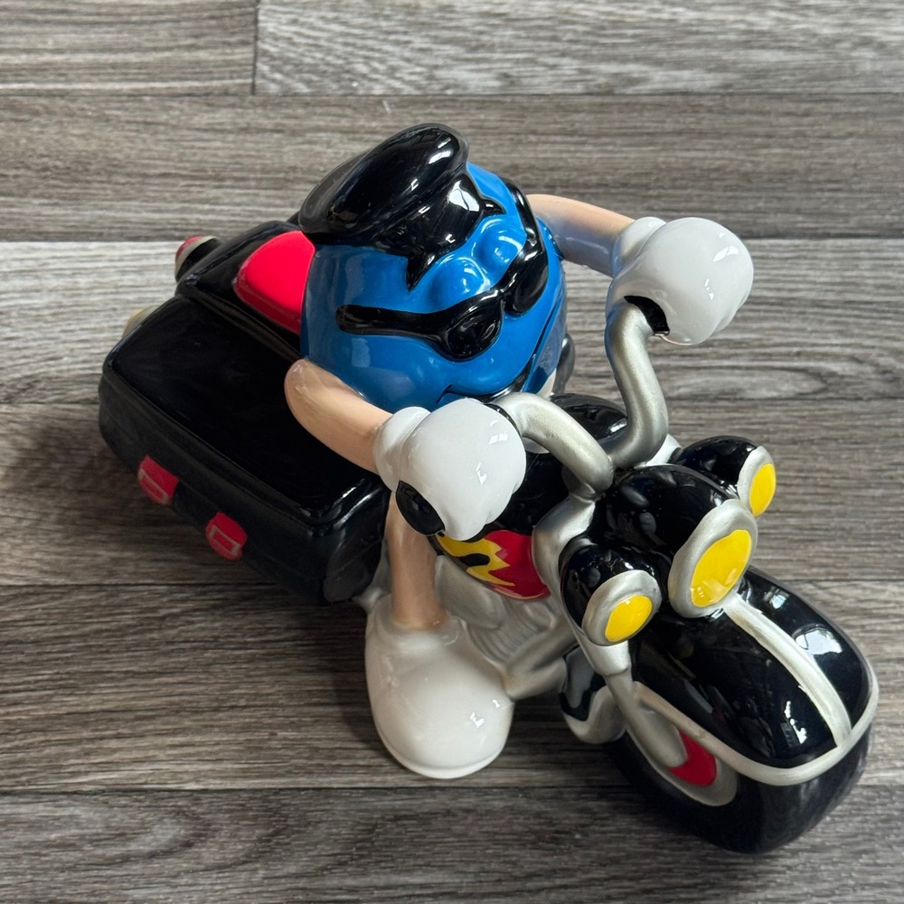 Galerie M&M's Motorcycle Candy Dish Blue Biker Ceramic Trinket Box 2003